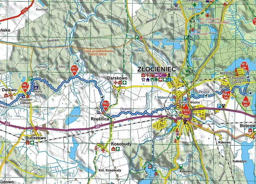 Mapa szlaku kajakowego Drawy