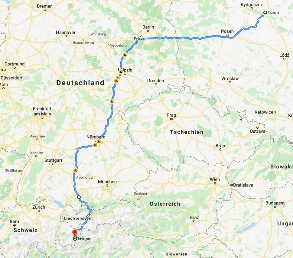 Mapa tras samochodowych Polska Livigno