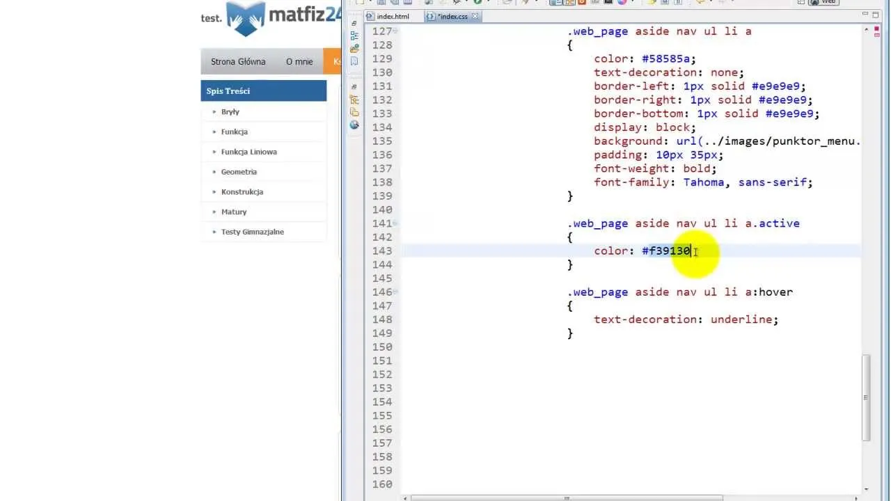 Kod CSS dla aktywnych zakładek