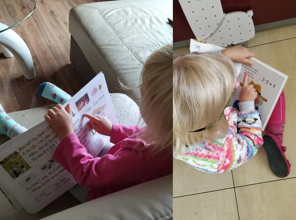 dzieci uczące się czytać różnymi metodami, tablice sylabowe, karty globalne