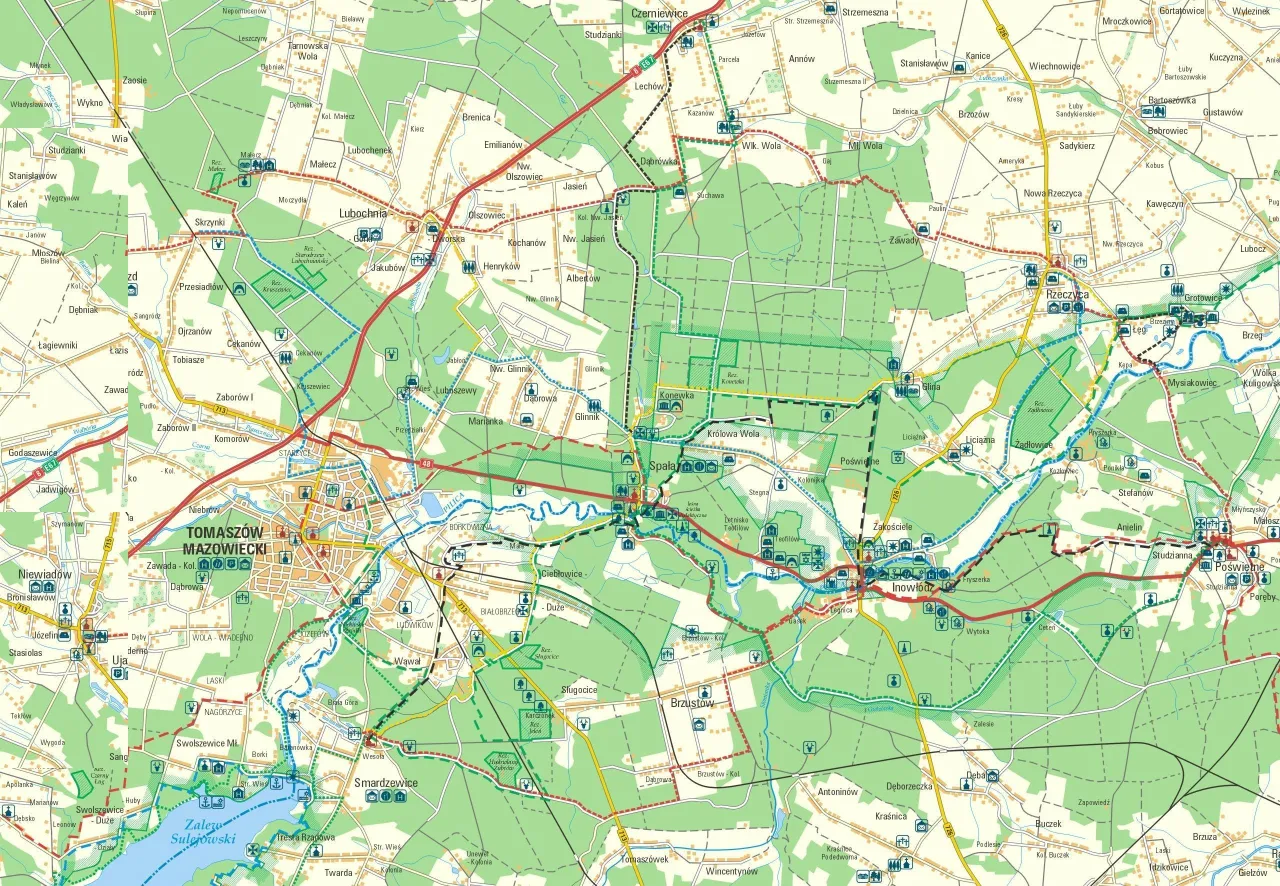 Mapa tras rowerowych Spała