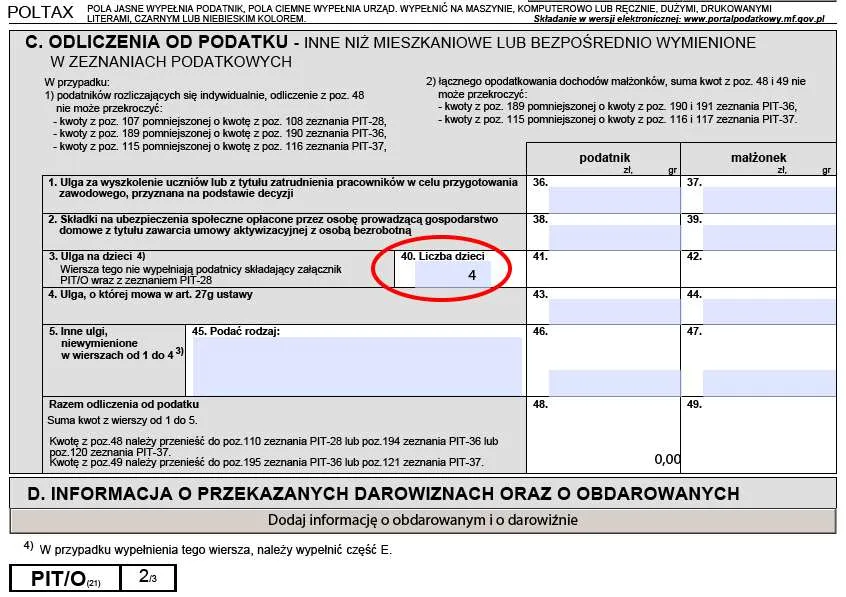 Ulgi podatkowe symbole lub rodzina rozliczająca PIT