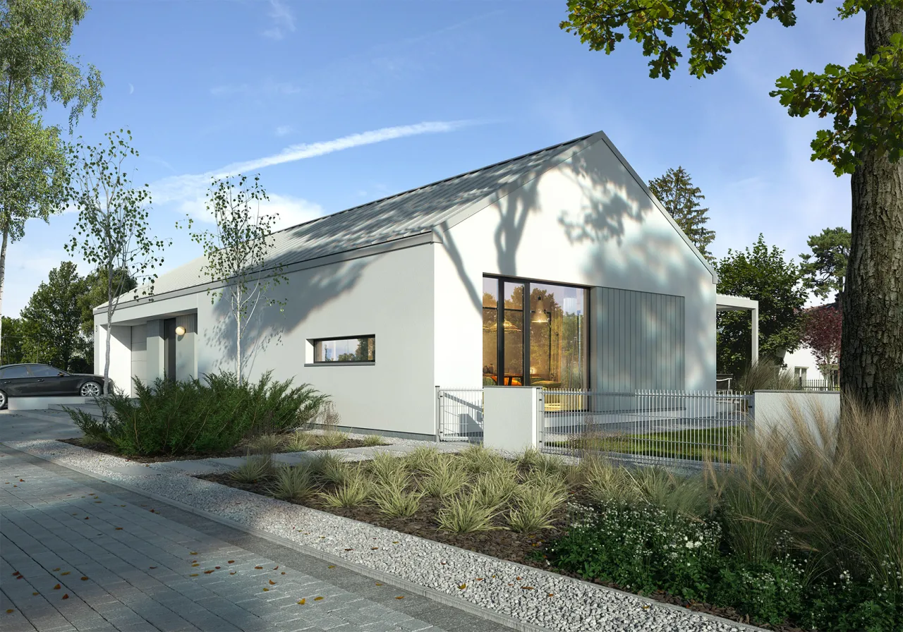 Nowoczesny, biały dom z dużymi oknami. Prosta bryła i minimalizm to klucz do tego, jak tanio wybudować dom marzeń.