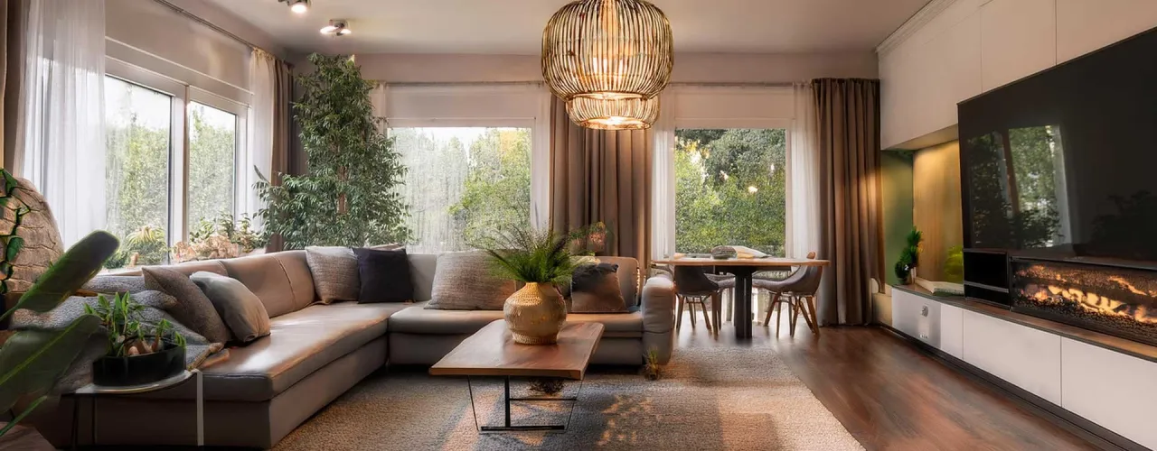 salon z różnymi rodzajami oświetlenia strefowego ogólnego zadaniowego akcentującego