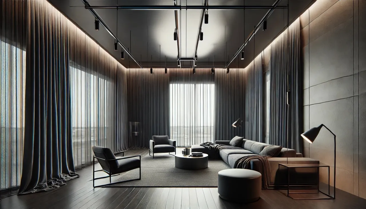 Nowoczesne szyny sufitowe w minimalistycznym wnętrzu