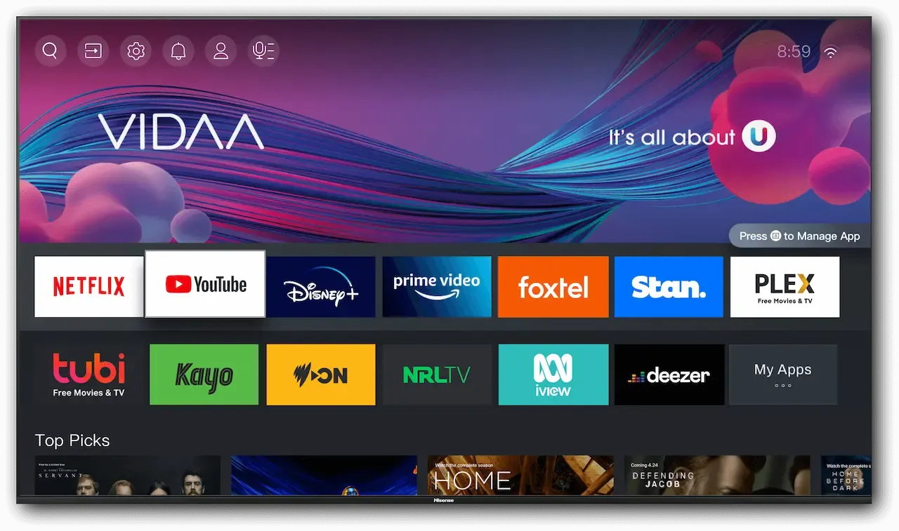 Interfejs Smart TV VIDAA OS