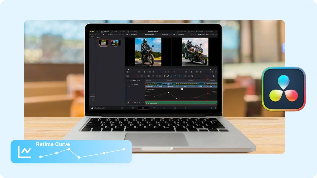 W DaVinci Resolve możesz przyspieszyć film, używając krzywej szybkości (Retime Curve).