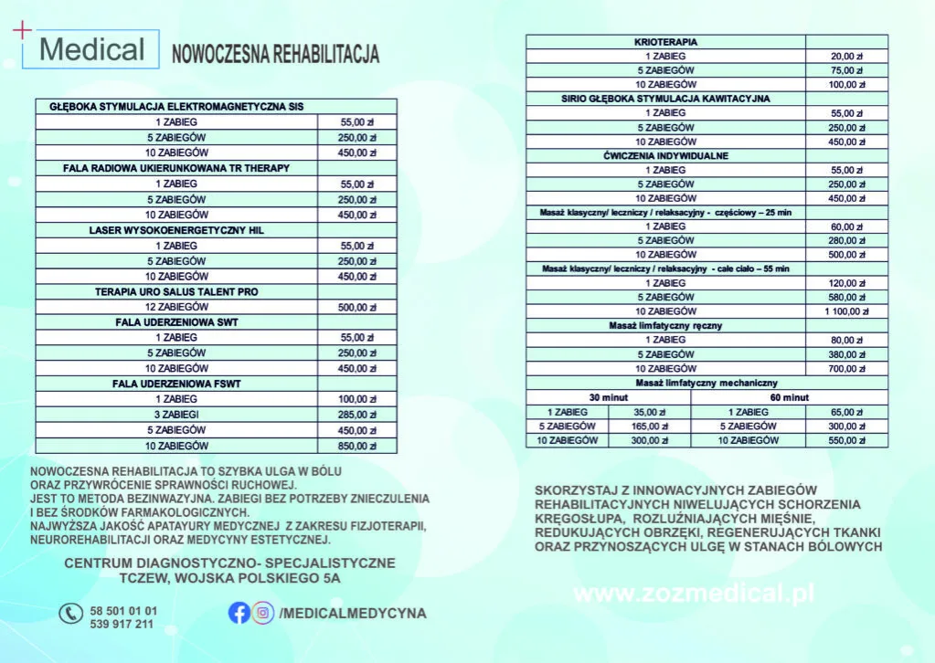prywatna rehabilitacja kolana cennik fizjoterapia