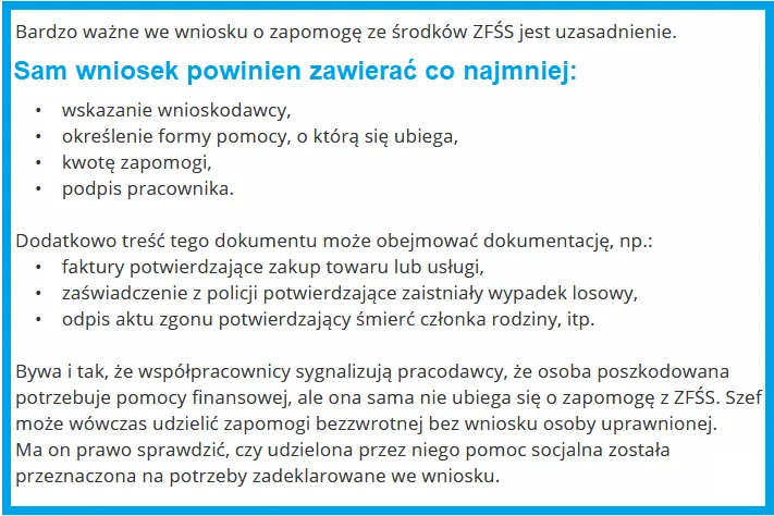 osoba pisząca wniosek o zapomogę