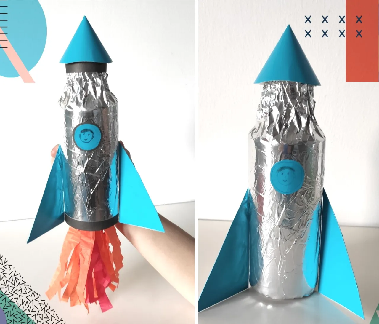 zabawki z plastikowych butelek DIY dla dzieci, rakieta z butelki PET