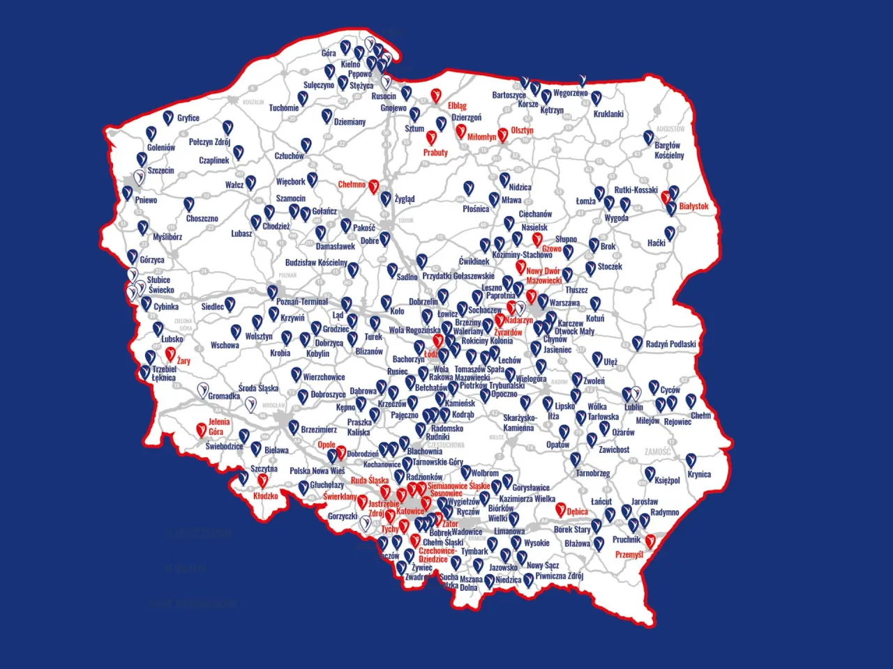 Mapa stacji paliw w Polsce z logo gł&oacute;wnych sieci