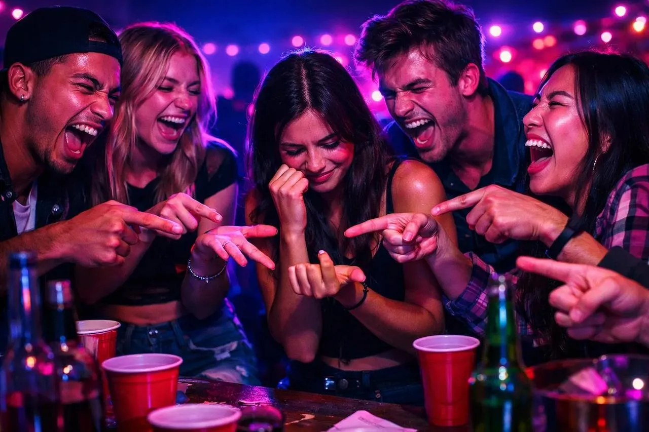 Śmiech i zabawa grupy znajomych przy drinkach. Idealne miejsce, gdzie można p&oacute;jść na randkę, jeśli lubicie takie klimaty.