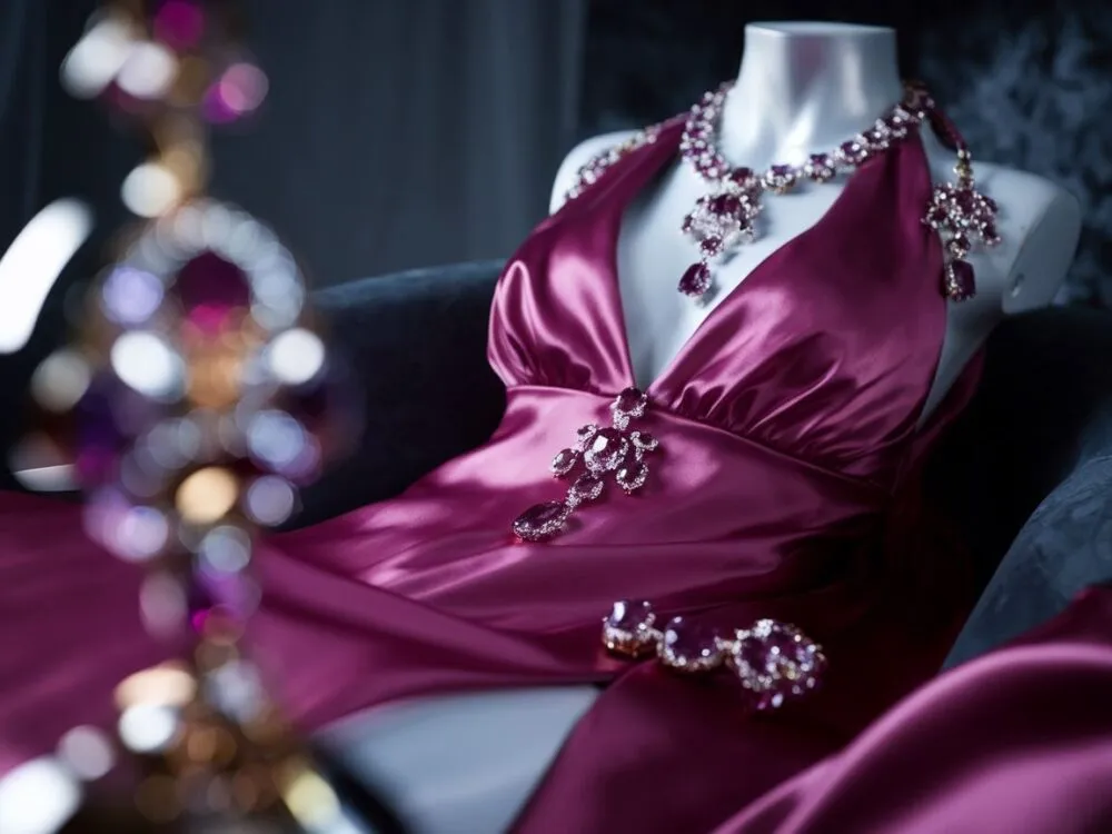 Kamienie szlachetne i kryształy do fuksjowej sukienki
