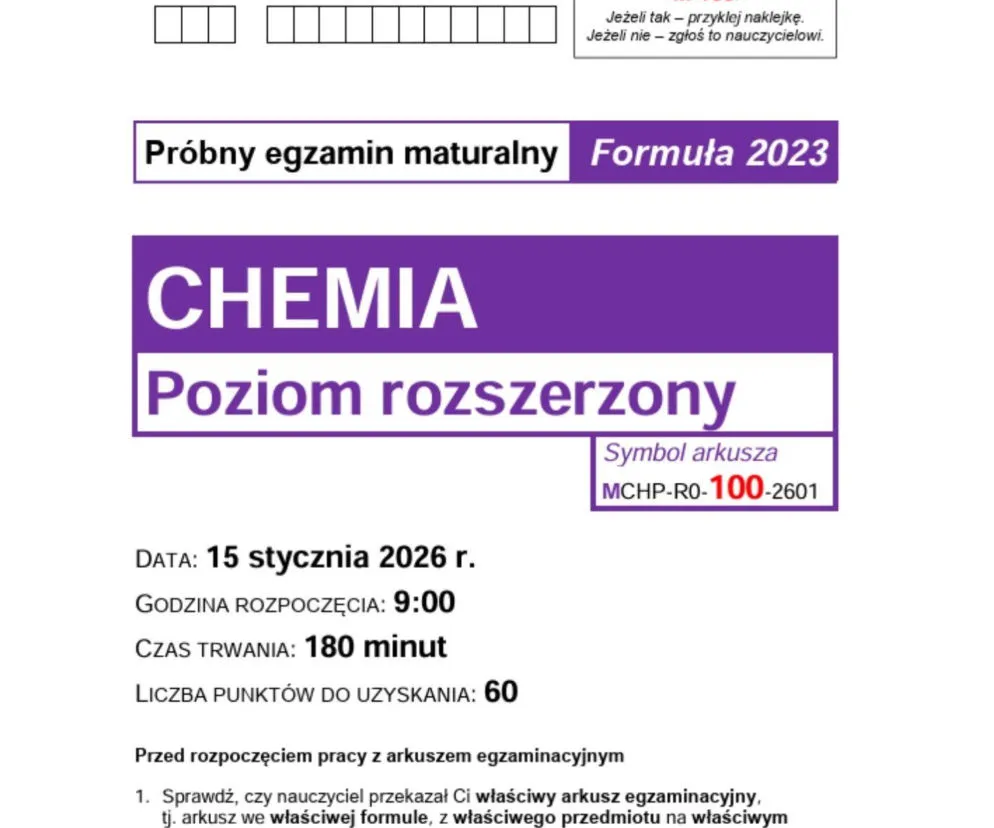matura z chemii arkusz egzaminacyjny 2026