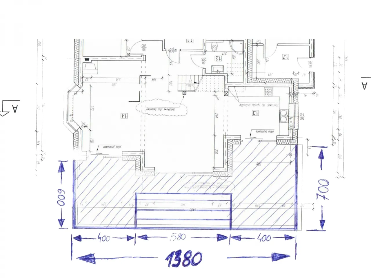 plan tarasu z legarami i wymiarami