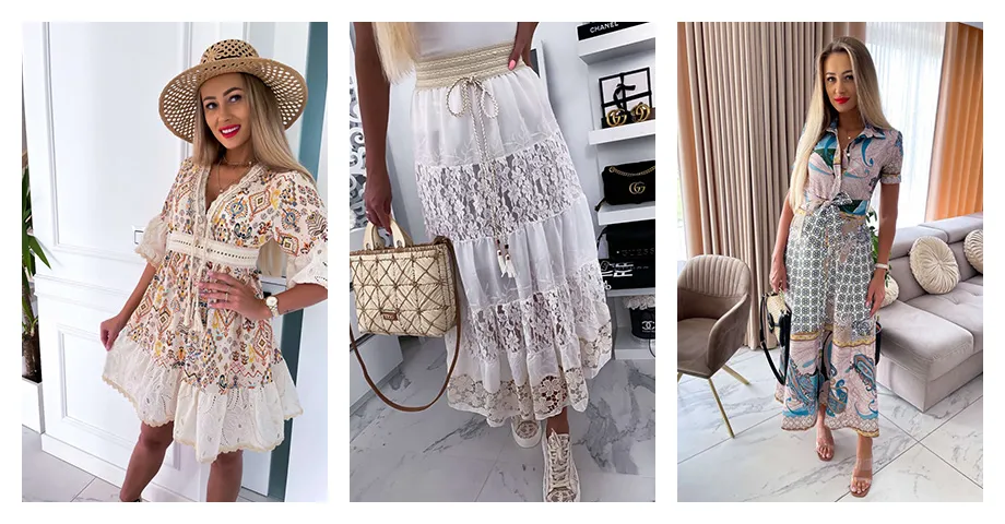 Ubrania w stylu boho sukienki bluzki spodnie