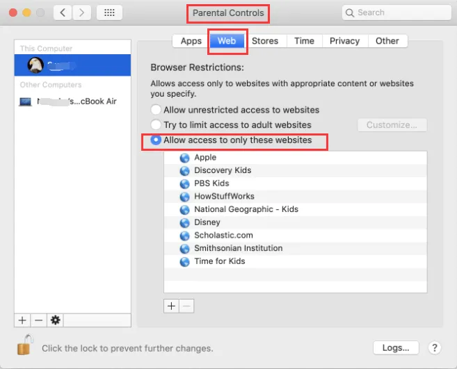 macOS czas przed ekranem blokowanie stron