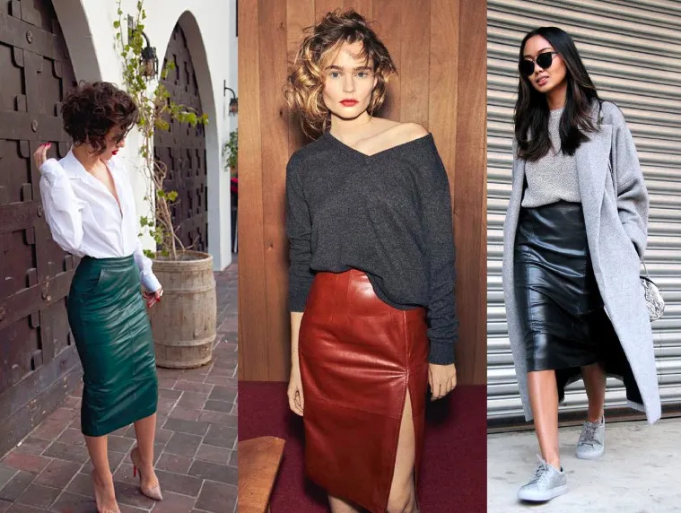 elegancka sk&oacute;rzana sp&oacute;dnica oł&oacute;wkowa stylizacje do biura