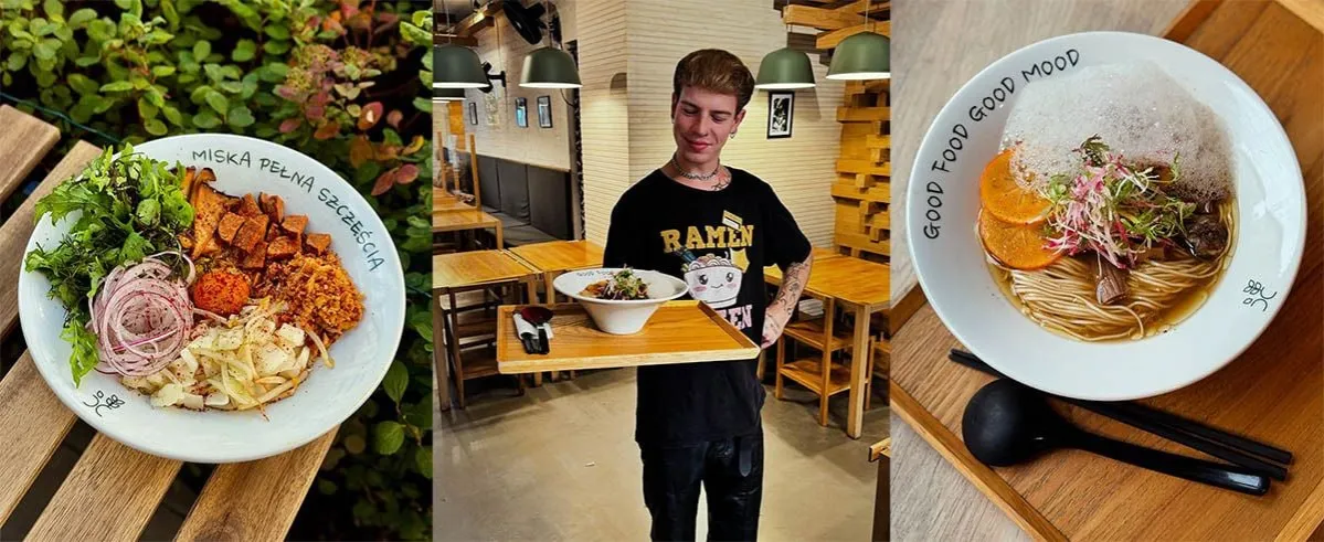 Ludzie jedzący ramen w restauracji w Polsce