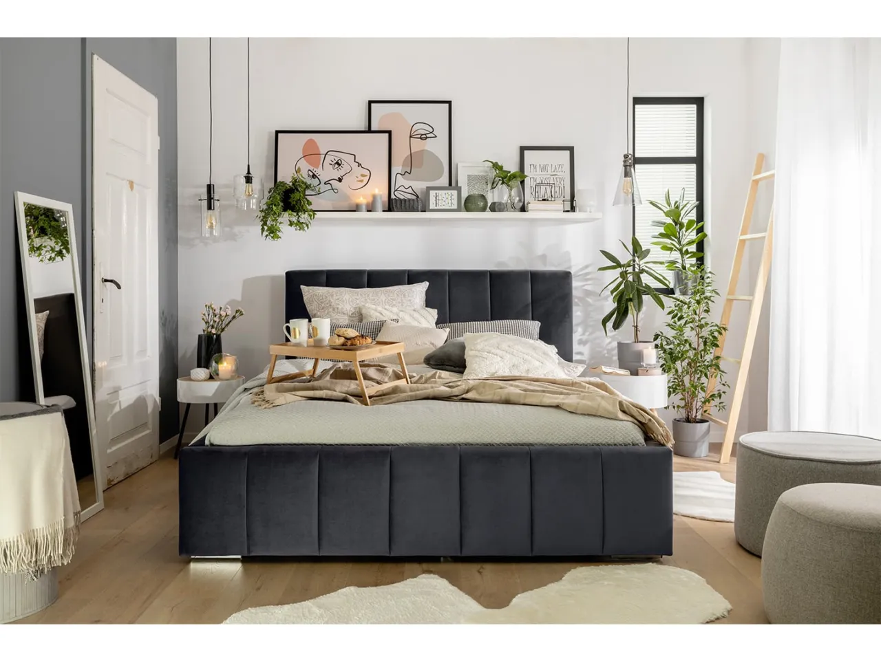 sypialnia styl boho glamour loft minimalizm nad łóżkiem