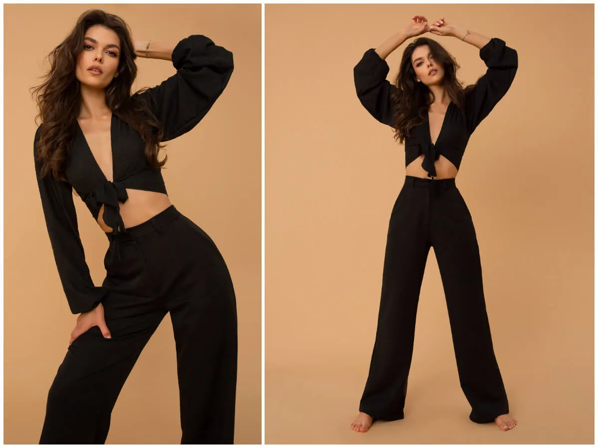 Stylizacje total look czarna bluzka i spodnie