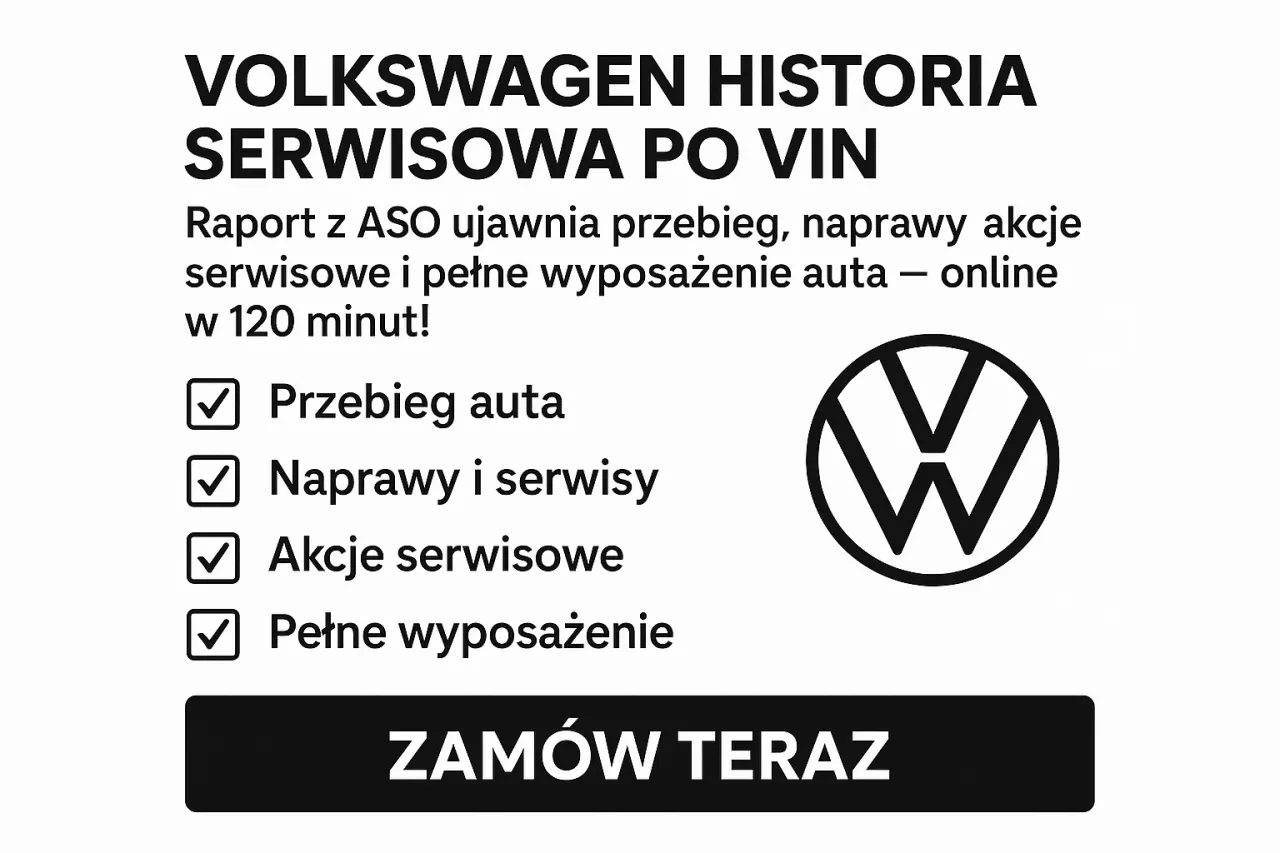 Historia serwisowa VW po VIN: przebieg, naprawy, akcje serwisowe i wyposażenie auta online w 120 minut. Zam&oacute;w raport!