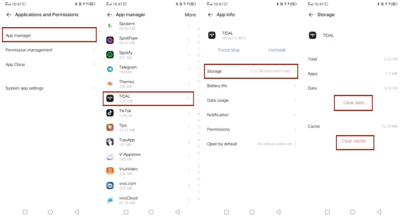 Tidal aplikacja mobilna czyszczenie cache