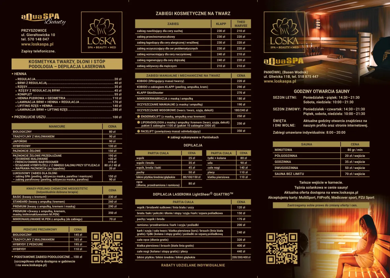 Cennik zabiegów SPA Kraków i okolice