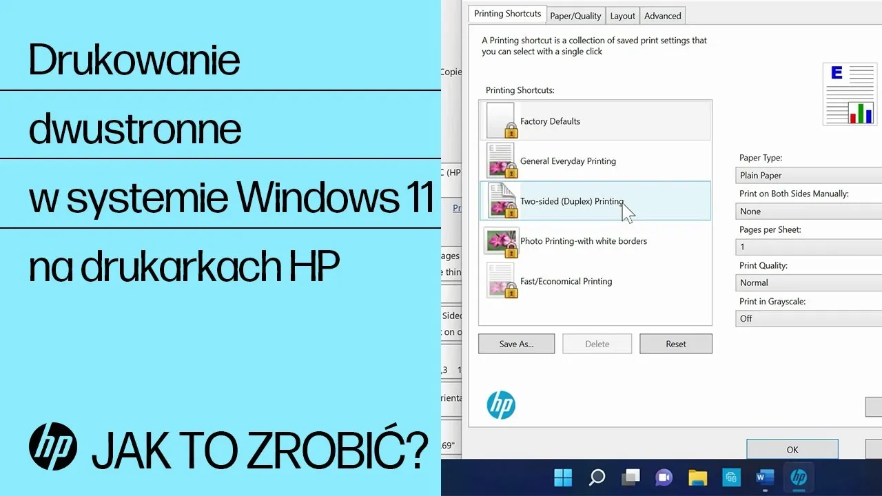 Ustawienia drukowania dwustronnego w Windows