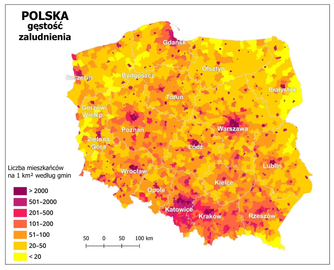 Mapa demograficzna Szczecina gęstość zaludnienia