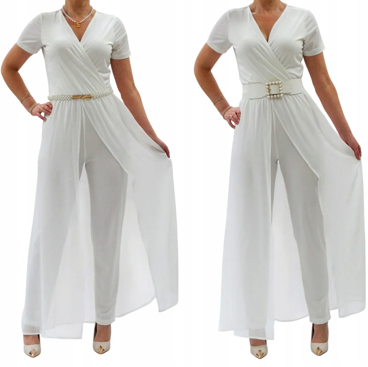 nowoczesny kombinezon na ślub cywilny w kolorze ecru