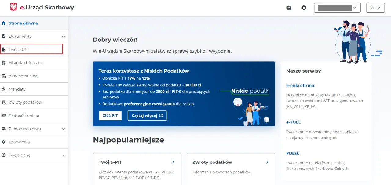 Rozliczenie PIT-37 online e-Urząd Skarbowy