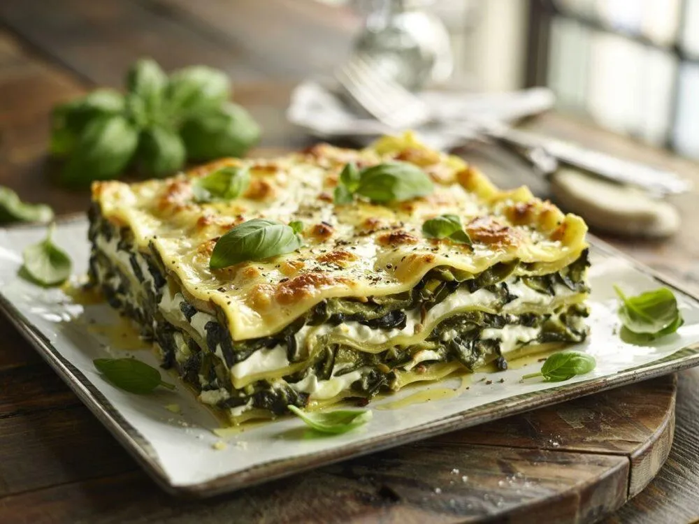 uroczysty obiad wegetariański lasagne szpinak ricotta