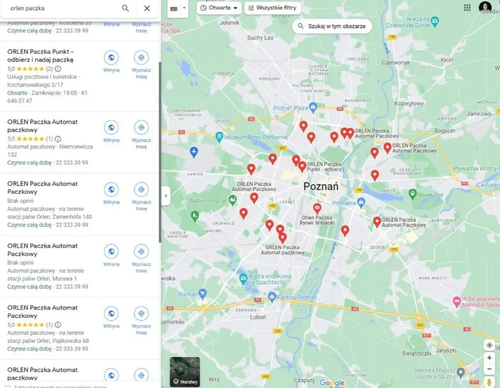 Mapa punkt&oacute;w ORLEN Paczka