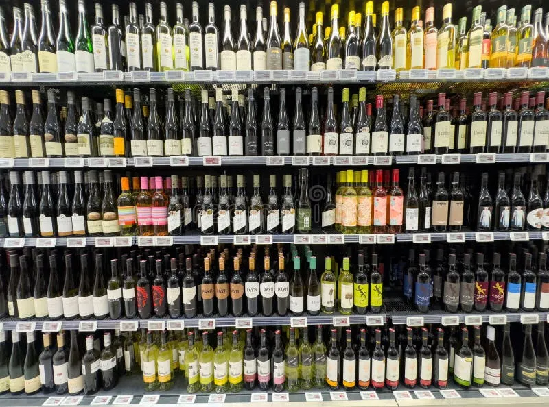 półka z winami w sklepie z alkoholem