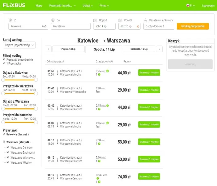 FlixBus strona główna zakup biletu