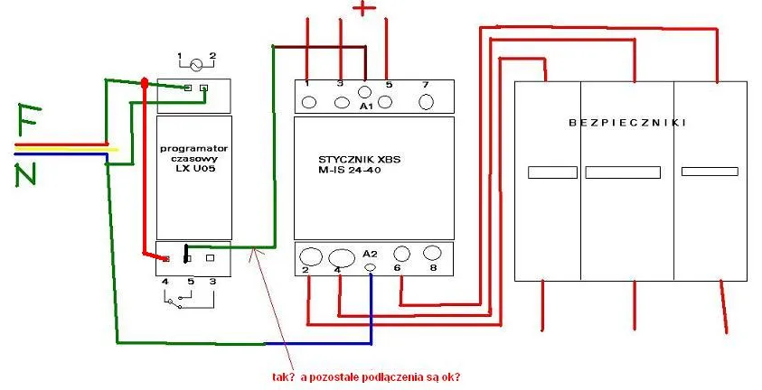 schemat podłączenia wyłącznika czasowego ze stycznikiem