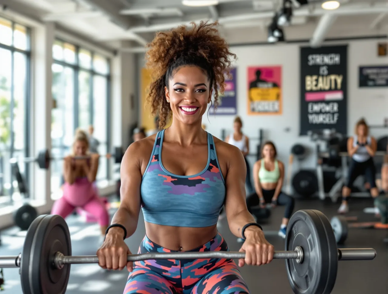Kobieta wykonująca trening siłowy z uśmiechem, pewna siebie