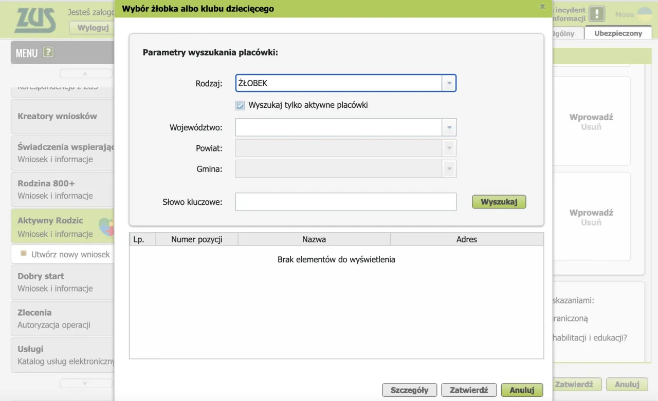 rodzic wypełniający wniosek online, ZUS Dobry Start