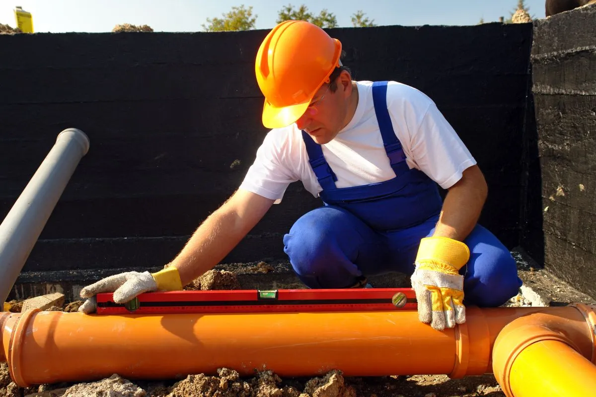 Hydraulik w pracy montujący rury