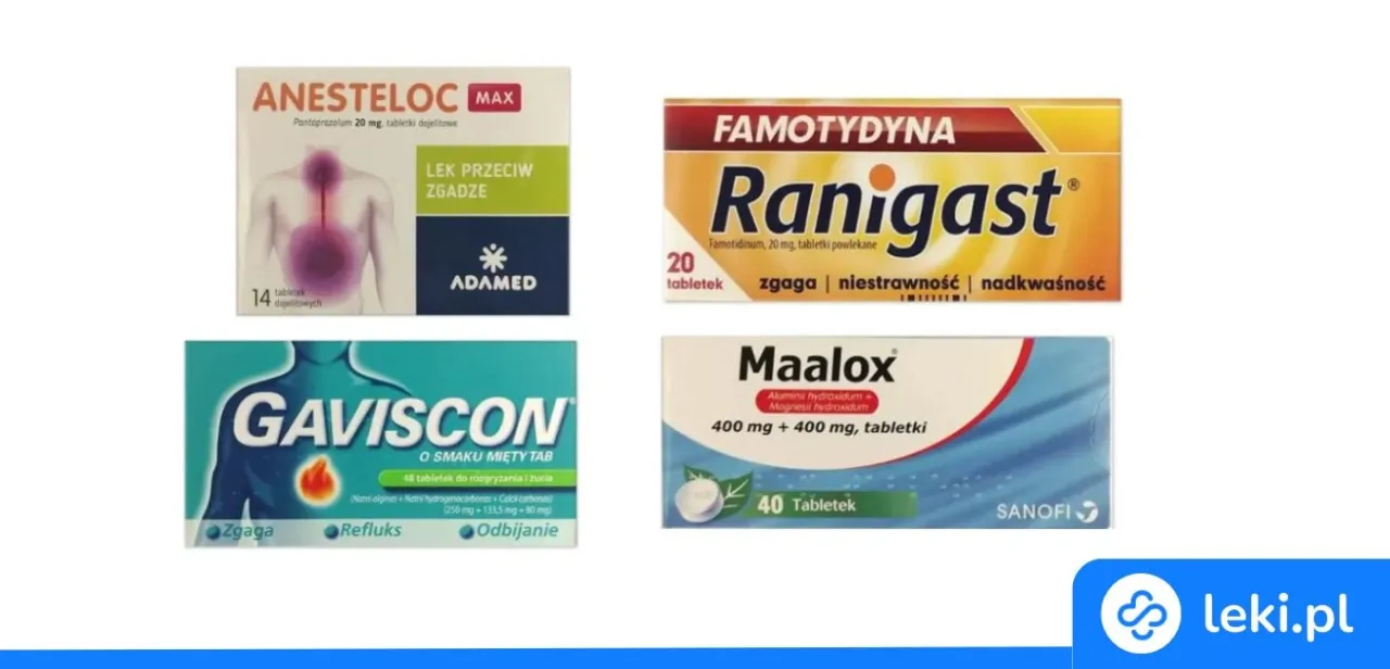 Tabela por&oacute;wnująca leki na zgagę