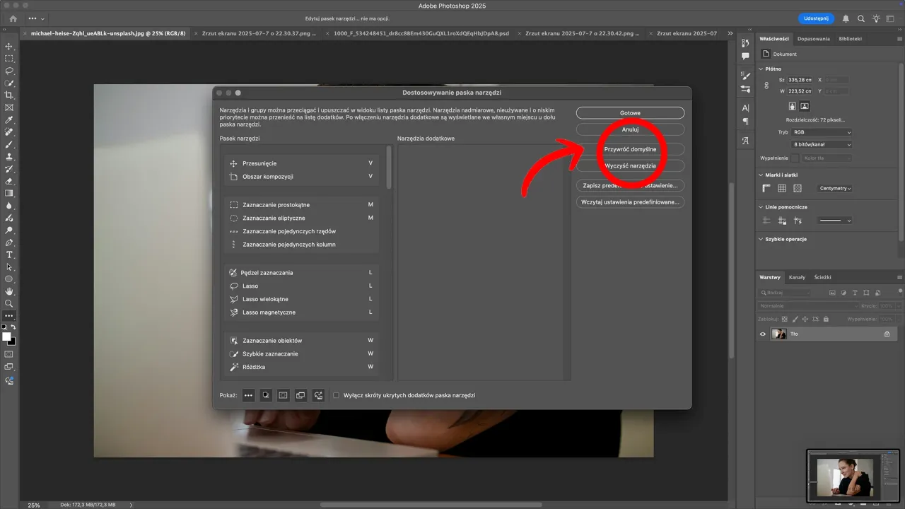 Photoshop pasek narzędzi klawisz Tab