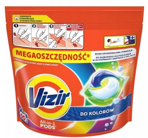 Kapsułki do prania Vizir Go Pods w opakowaniu