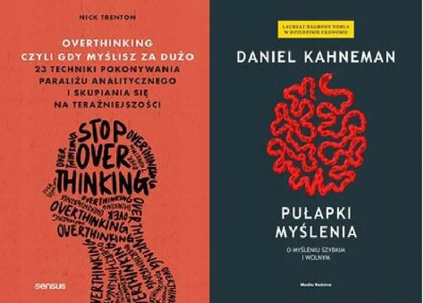 Okładki książek o overthinkingu i wyciszaniu umysłu