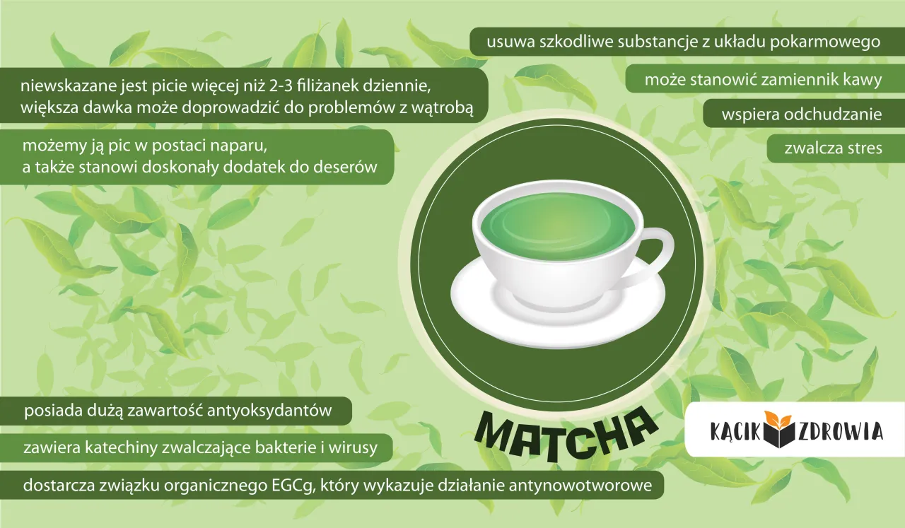 matcha korzyści zdrowotne infografika
