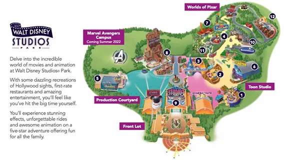 Mapa Walt Disney Studios Park Paris z krainami