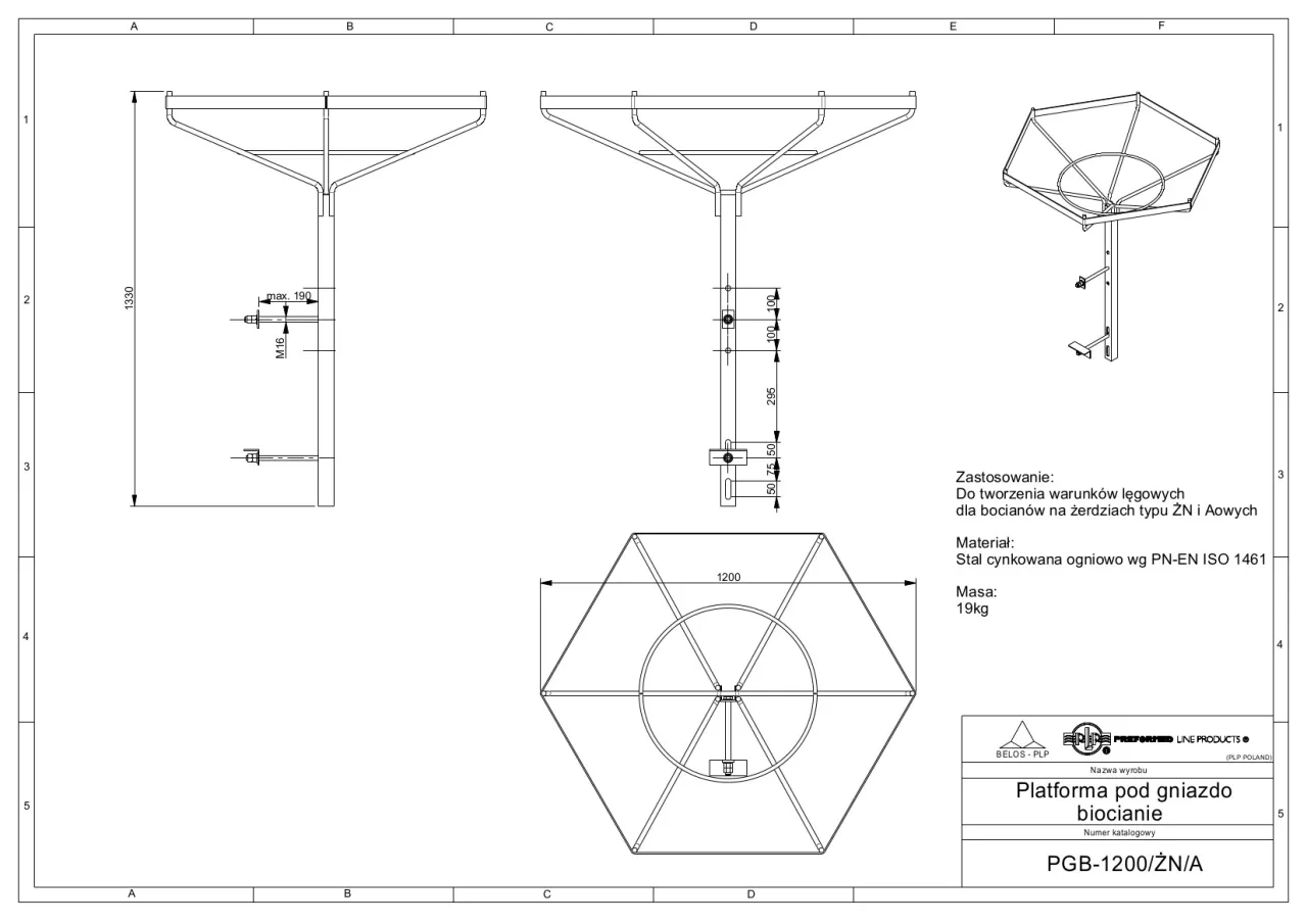 platforma gniazdowa dla bociana schemat wymiary