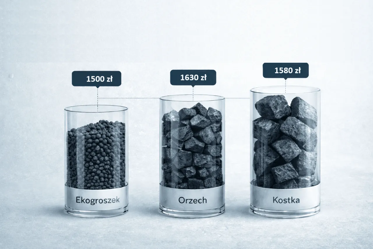 Por&oacute;wnanie cen węgla: ekogroszek za 1500 zł, orzech za 1630 zł, kostka za 1580 zł.