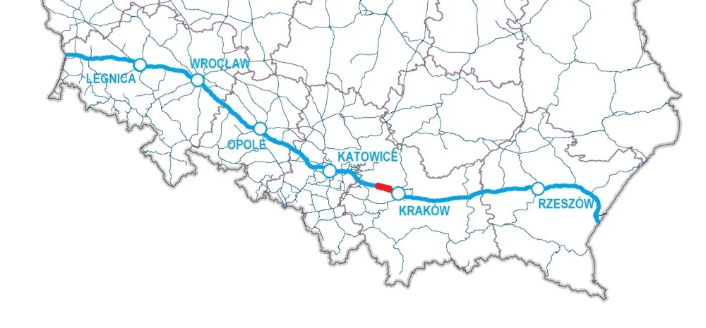 Mapa trasy kolejowej Krzeszowice Kraków