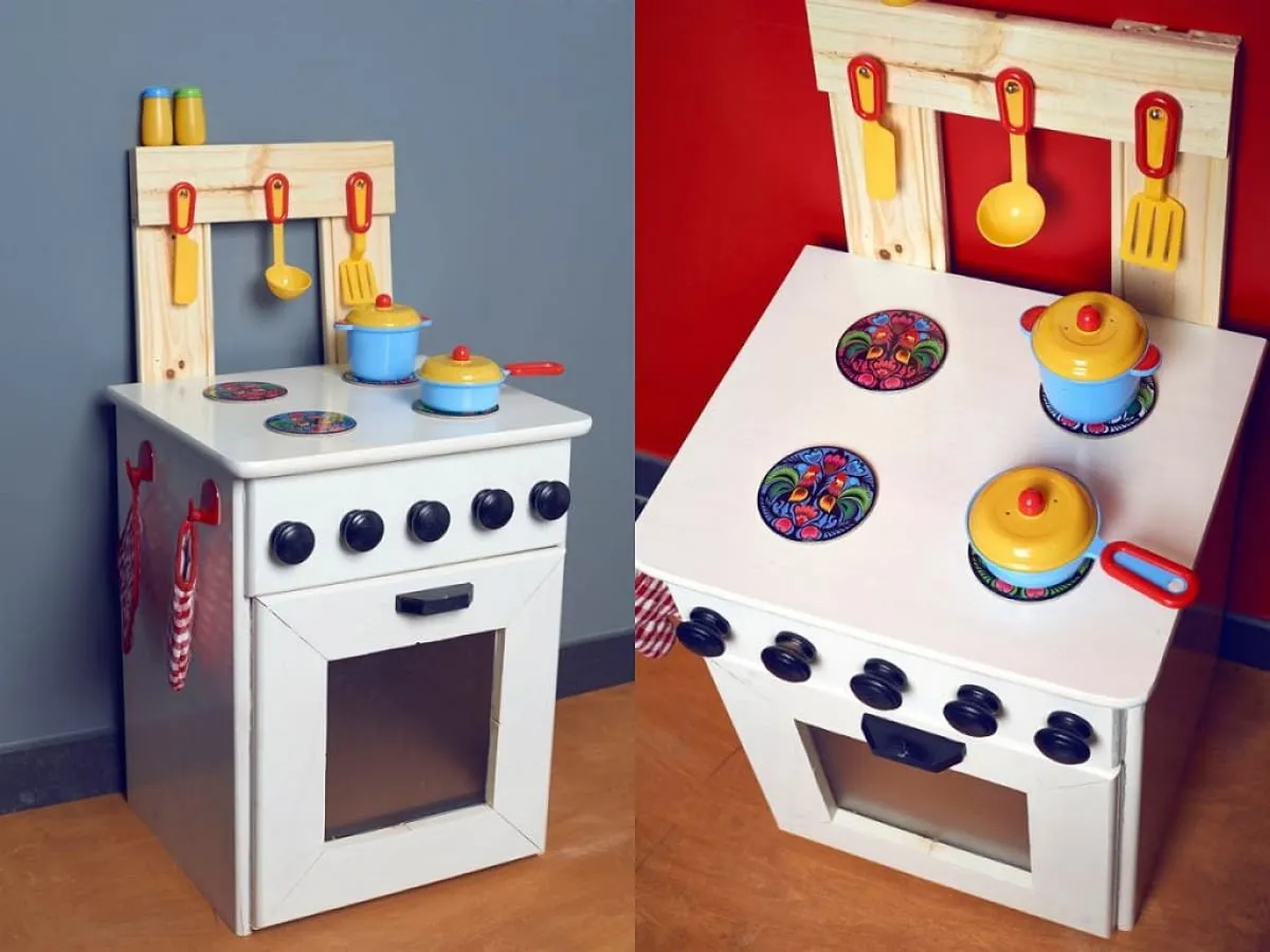 kuchnia dla dzieci diy inspiracje karton drewno szafka